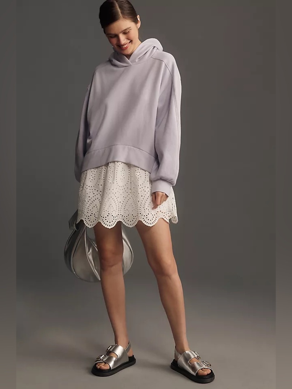 Anthropologie | Pilcro hoodie shirt layered mini dress size medium